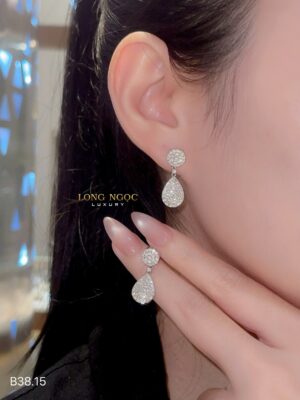 Bông tai tòn teng mặt giọt nước full xoàn