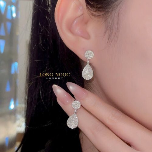 Bông tai tòn teng mặt giọt nước full xoàn