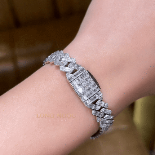 Lắc Tay Cuban Full Xoàn Baguette - Long Ngọc Luxury - L2.80